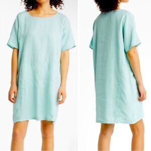 Eileen Fisher Organic Linen Dolman Sleeve Dress Mint Green XL Pockets